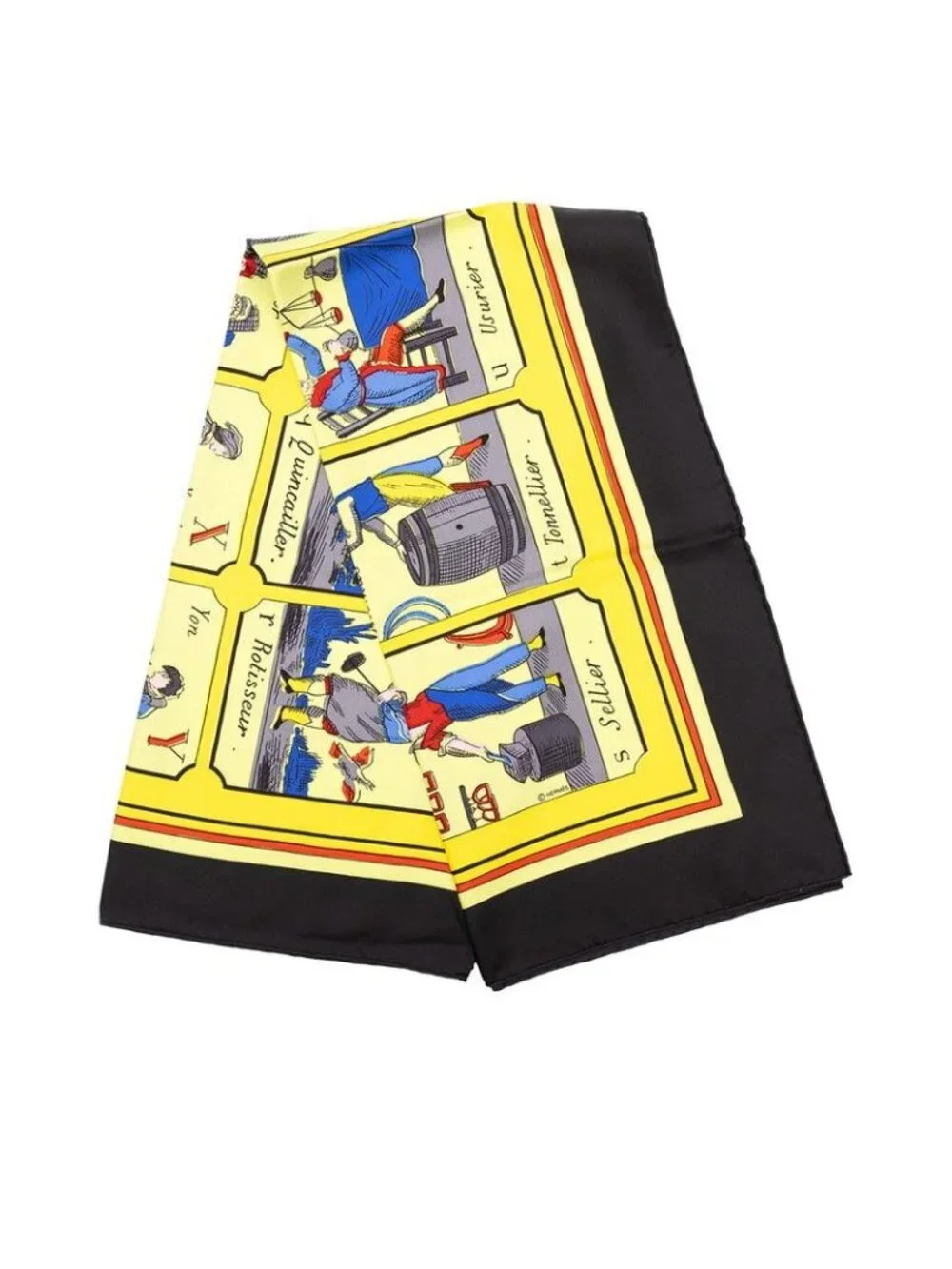 Hermes Carre 90 L'alphabet Des Metiers the Abcs of Work Scarf Yellow Black